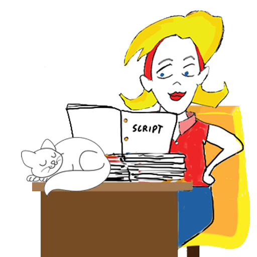 script girl at desk with cat
